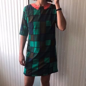 Dress, Above the Knee, Teal, Geometric